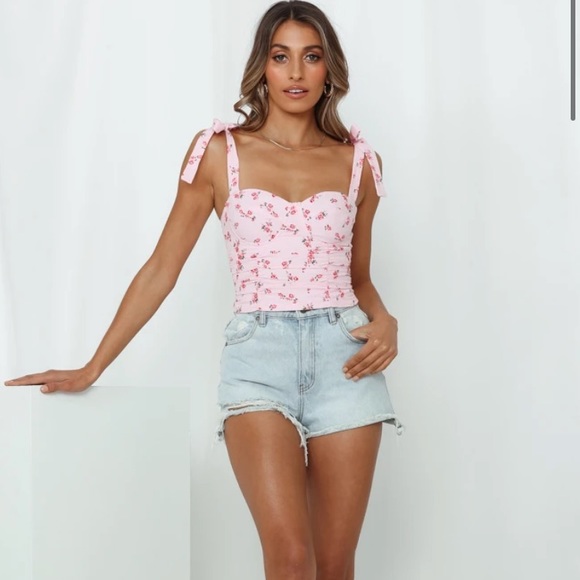 Hello Molly Tops - Hello Molly Pink Floral Bustier Top